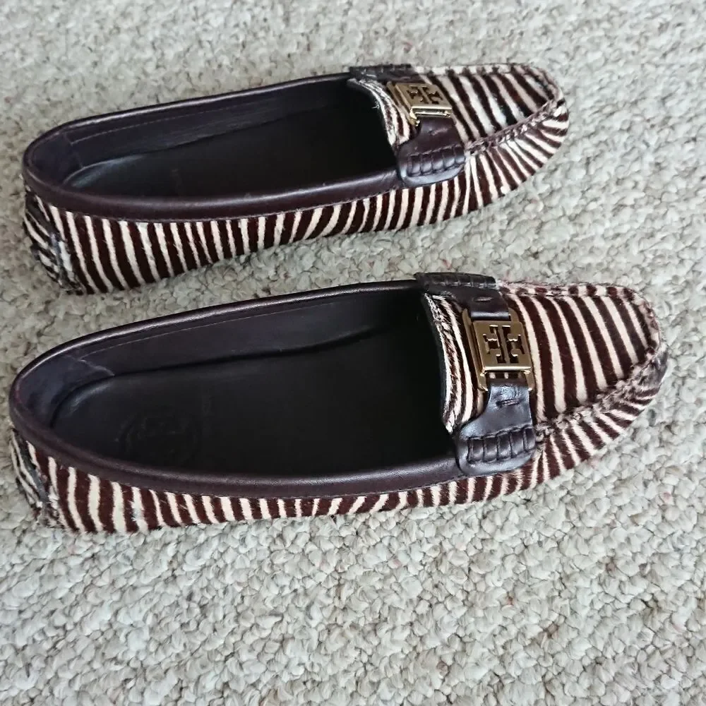 Tory Burch Brown Zebra Print Loafers size 7